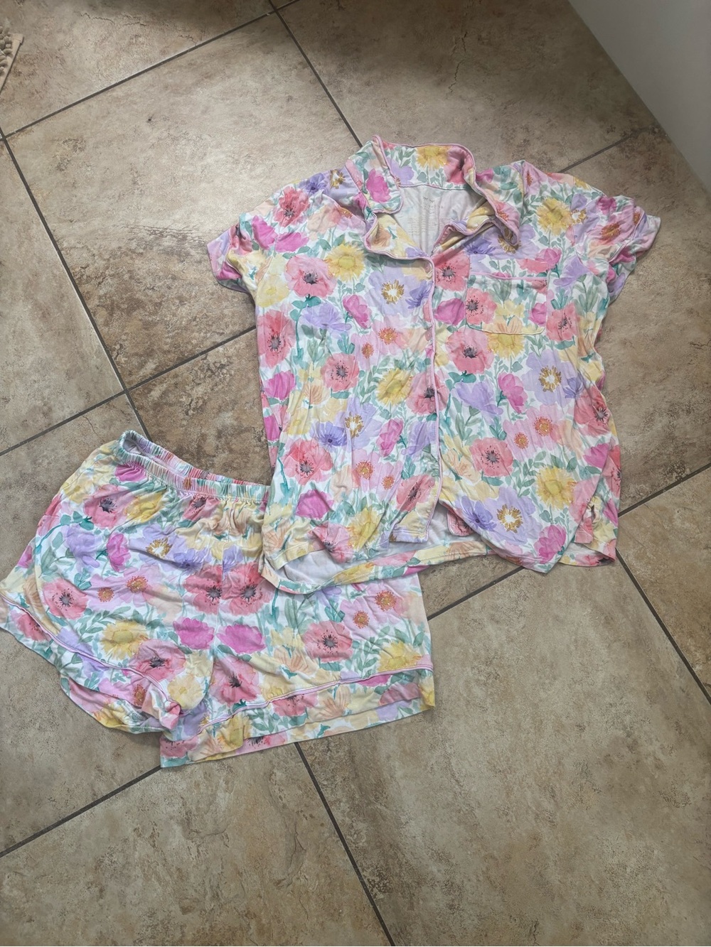 Little Sleepies Pastel Floral Short Pajama Set - Pink, Yellow, Purple, Green